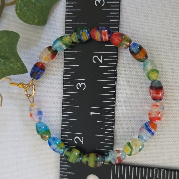 Millefiori Art Glass Oval Bead Hoop Earrings - Picture 6 of 9